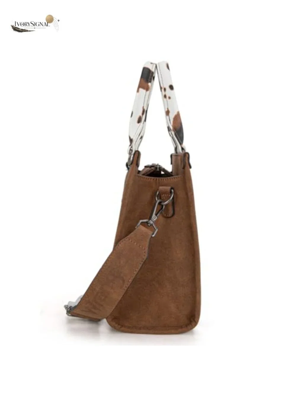 Western Cow Print Faux Leather Tote Bag with Top Handle and Crossbody Strap